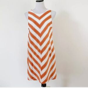 Tommy Hilfiger Nautical Shift Dress Chevron Linen blend Orange & white sz small